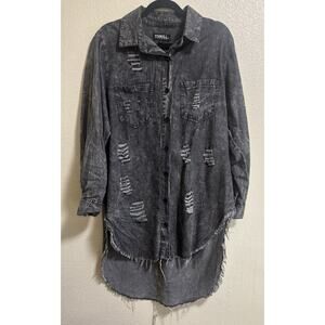 Thrill Jeans Distressed Button Up Shirt Acid Wash Plus Size 1X Grunge Punk Indie